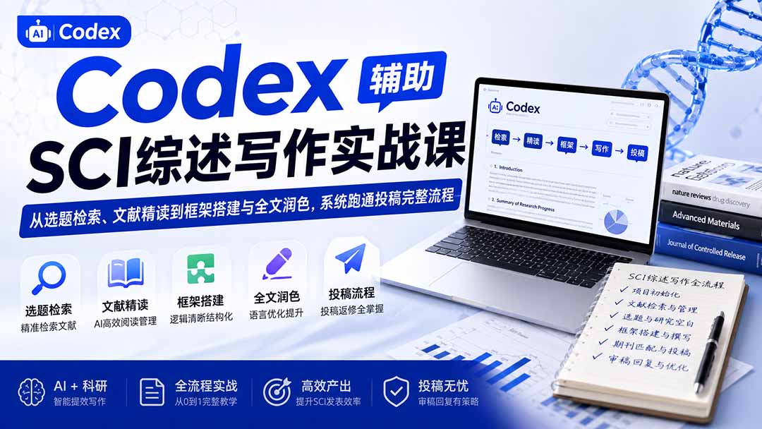 Codex辅助SCI综述写作实战课——从选题检索、文献精读到框架搭建与全文润色，系统跑通投稿完整流程-智点网