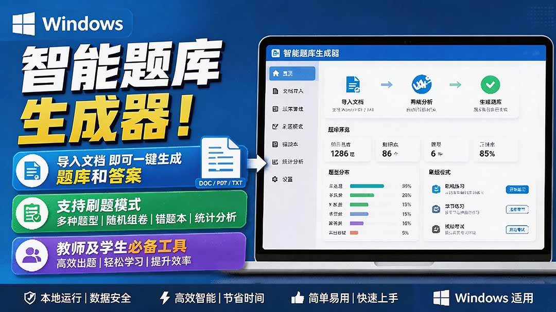 （19855期）Windows 智能题库刷题软件！导入文档一键生成题库和答案，并支持刷题模式，教师及学生必备工具 原创-智点网