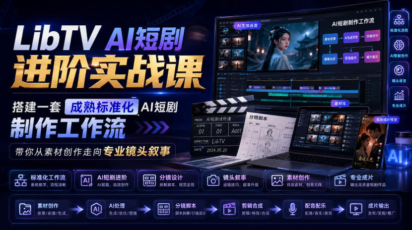 LibTV AI短剧进阶实战课，搭建一套成熟标准化AI短剧制作工作流，带你从素材创作走向专业镜头叙事-智点网