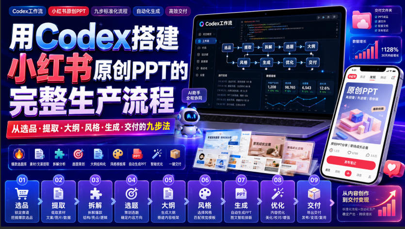 用Codex搭建小红书原创PPT的完整生产流程，从选品·提取·大纲·风格·生成·交付的九步法-智点网