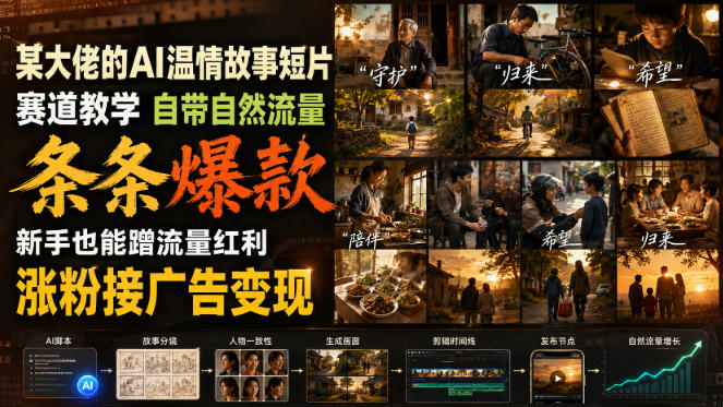某大佬的AI温情故事短片赛道教学，自带自然流量，条条爆款，新手也能蹭流量红利，涨粉接广告变现-智点网