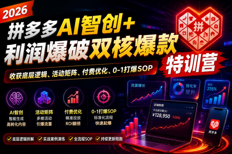 2026拼多多AI智创+利润爆破双核爆款特训营，收获底层逻辑、活动矩阵、付费优化、0-1打爆SOP(更新0810)-智点网