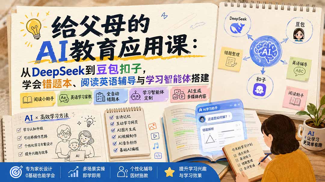 给父母的AI教育应用课：从DeepSeek到豆包扣子，学会错题本、阅读英语辅导与学习智能体搭建-智点网