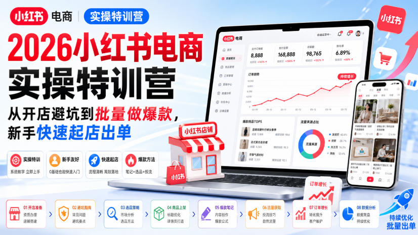 2026小红书电商实操特训营，从开店避坑到批量做爆款，新手快速起店出单-智点网