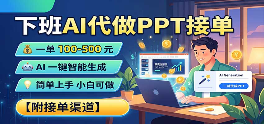 下班AI代做PPT接单，一单100-500，AI一键生成，小白也能做，附接单渠道-智点网