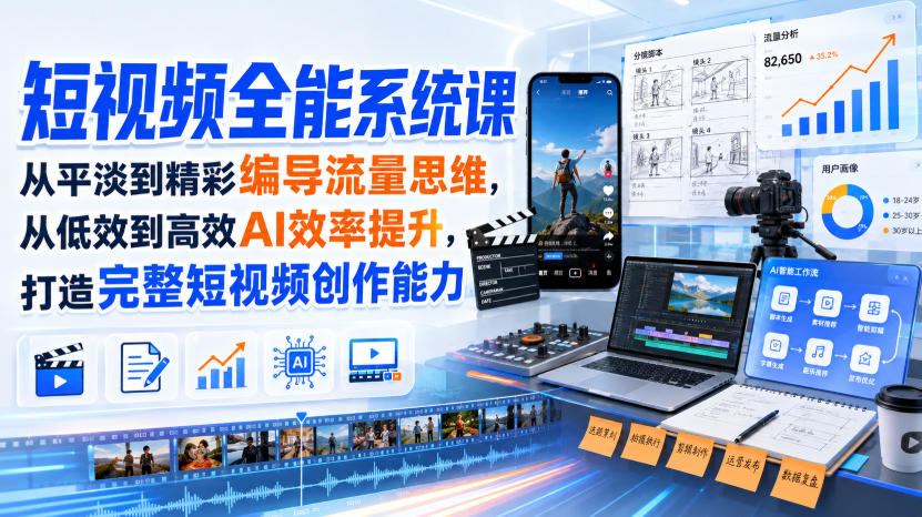 短视频全能系统课，从平淡到精彩编导流量思维，从低效到高效AI效率提升，打造完整短视频创作能力(2026年8月30更新233集)-智点网