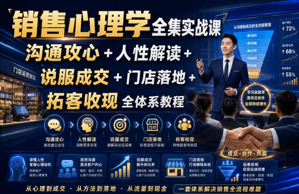 销售心理学全集实战课｜沟通攻心+人性解读+说服成交+门店落地+拓客收现全体系教程-智点网