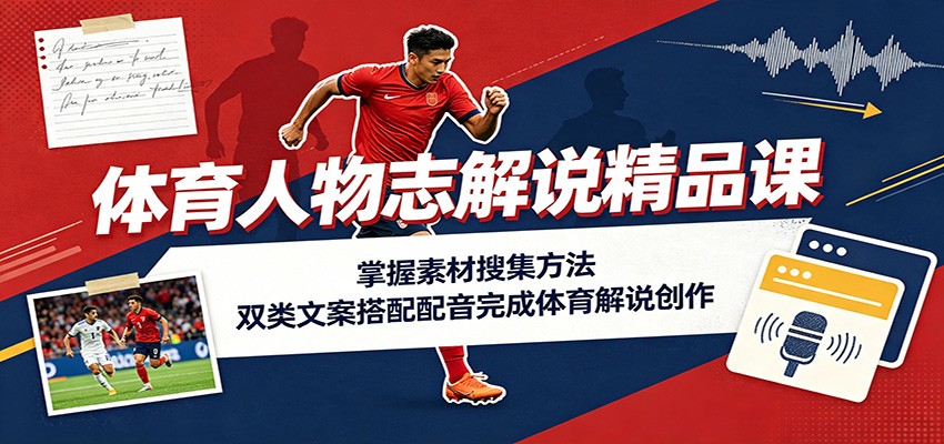 体育人物志解说精品课：掌握素材搜集方法，双类文案搭配配音完成体育解说创作-智点网