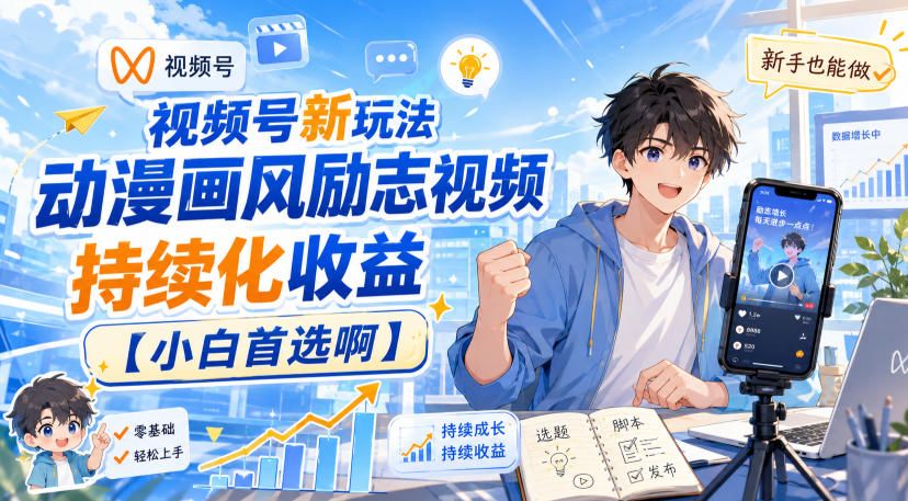 视频号新玩法动漫画风励志视频，持续化收益【小白首选啊】-智点网