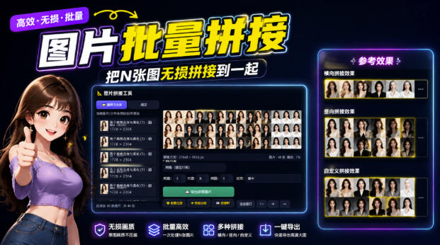 图片批量拼接，把N张图无损拼接到一起，支持横向、竖向、自定义等功能-智点网