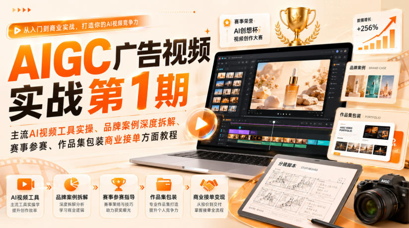 AIGC广告视频实战第1期，主流AI视频工具实操、品牌案例深度拆解、赛事参赛、作品集包装商业接单方面教程-智点网