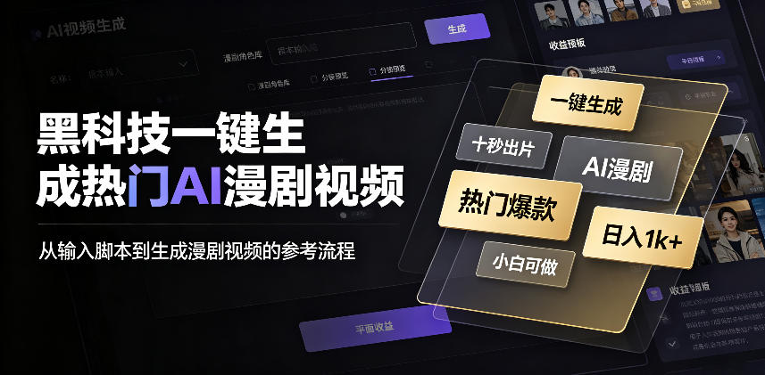 黑科技一键生成热门AI漫剧视频，十秒钟即可搞定，小白也能日入1k+【揭秘】-智点网