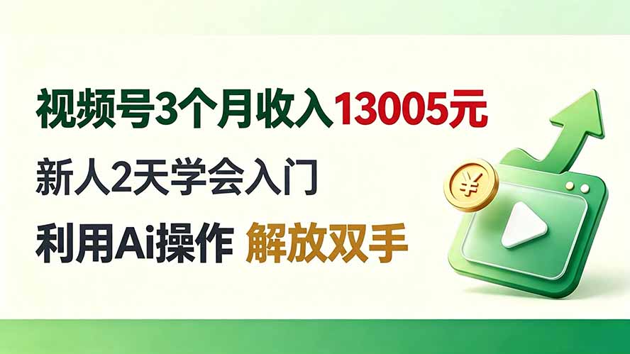 视频号3个月收入13005元， 新人2天学会入门， 利用Ai操作 解放双手！-智点网