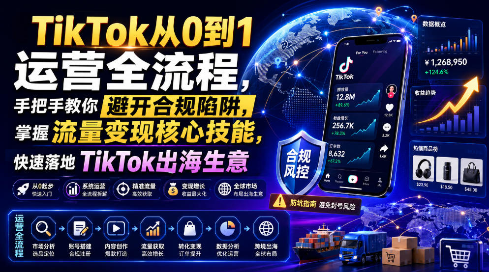 TikTok从0到1运营全流程，手把手教你避开合规陷阱，掌握流量变现核心技能，快速落地TikTok出海生意(更新8月)-智点网