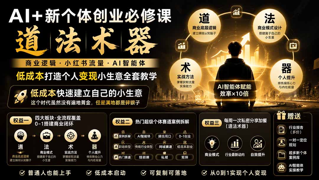 AI+新个体创业必修课｜道法术器｜商业逻辑·小红书流量·AI智能体｜低成本打造个人变现小生意全套教学-智点网
