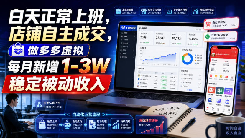 白天正常上班，店铺自主成交，做多多虚拟每月新增1-3W稳定被动收入【揭秘】-智点网