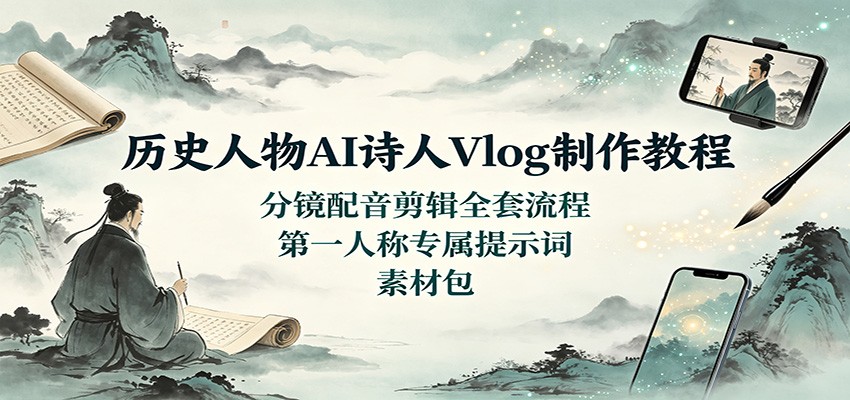 历史人物AI诗人Vlog制作教程：分镜配音剪辑全套流程，第一人称专属提示词素材包-智点网