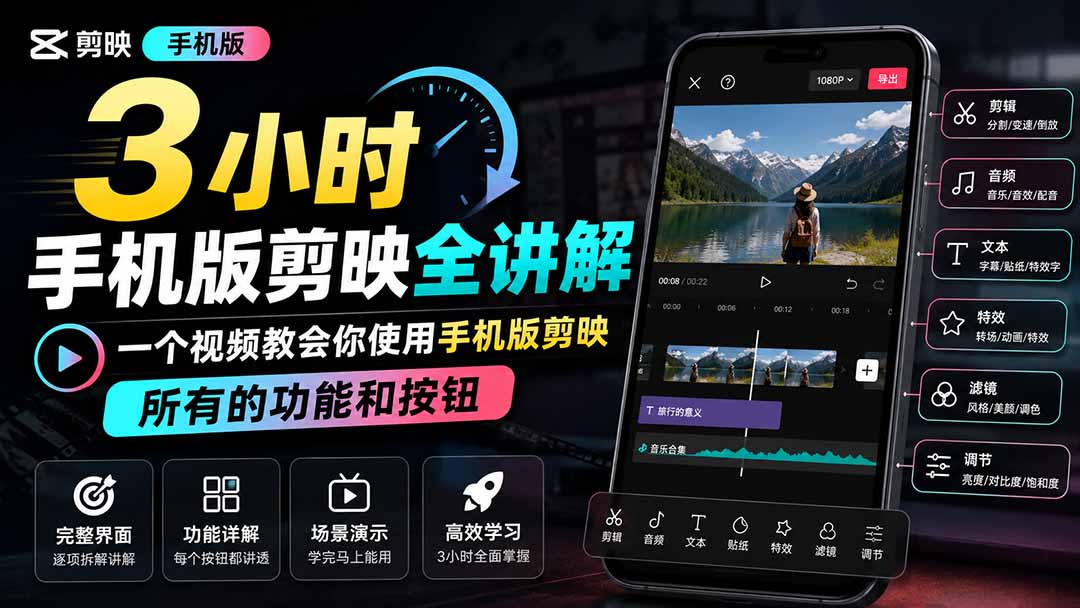 3小时手机版剪映全讲解，一个视频教会你使用手机版剪映，所有的功能和按钮-智点网