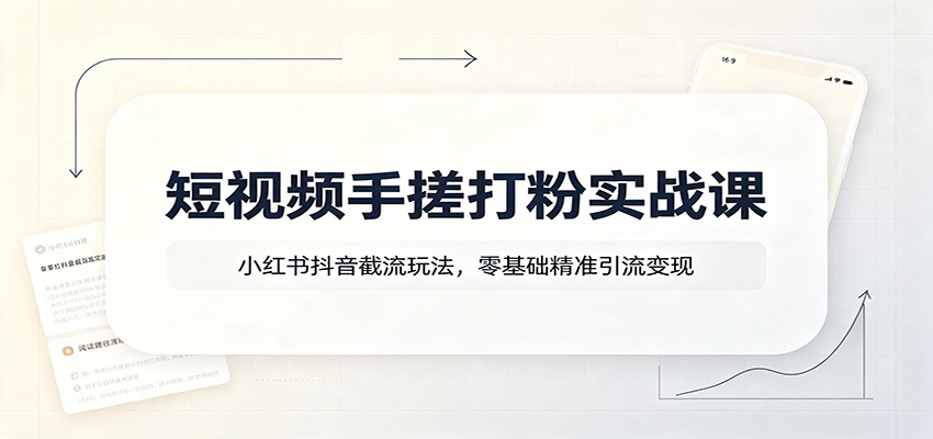 短视频手搓打粉实战课：小红书抖音截流玩法，零基础精准引流变现-智点网