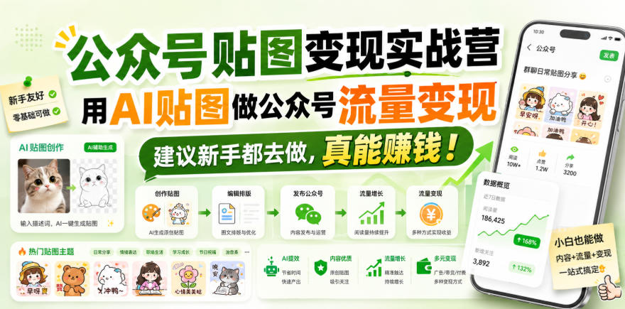 公众号贴图变现实战营，用AI贴图做公众号流量变现，建议新手都去做，真能賺钱！-智点网