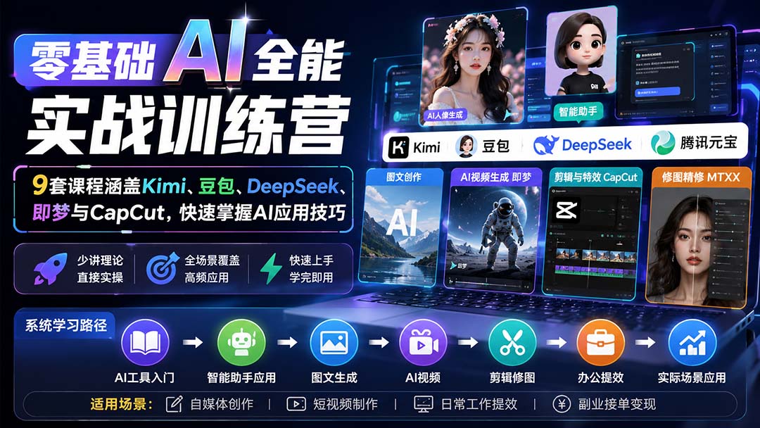 零基础AI全能实战训练营：9套课程涵盖Kimi、豆包、DeepSeek、即梦与CapCut，快速掌握AI应用技巧-智点网