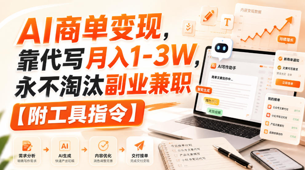 AI商单变现，靠代写月入1-3W，永不淘汰副业兼职【附工具指令】【揭秘】-智点网