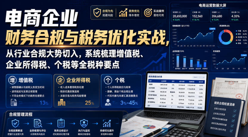 电商企业财务合规与税务优化实战，从行业合规大势切入，系统梳理增值税、企业所得税、个税等全税种要点-智点网