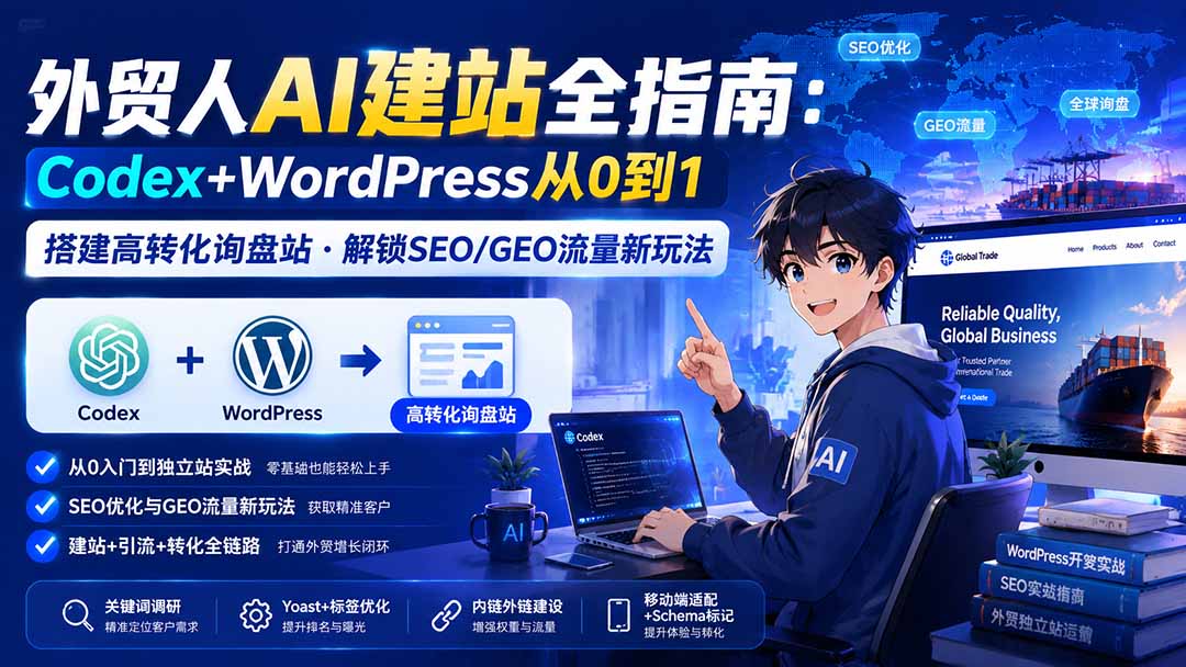 外贸人AI建站全指南：Codex+WordPress从0到1·搭建高转化询盘站·解锁SEO/GEO流量新玩法-更新8月-智点网