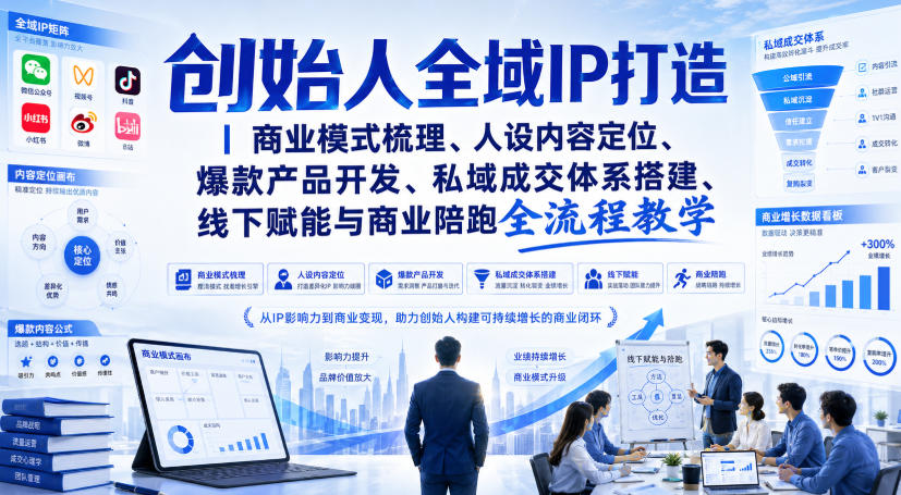 创始人全域IP打造｜商业模式梳理、人设内容定位、爆款产品开发、私域成交体系搭建、线下赋能与商业陪跑全流程教学-智点网