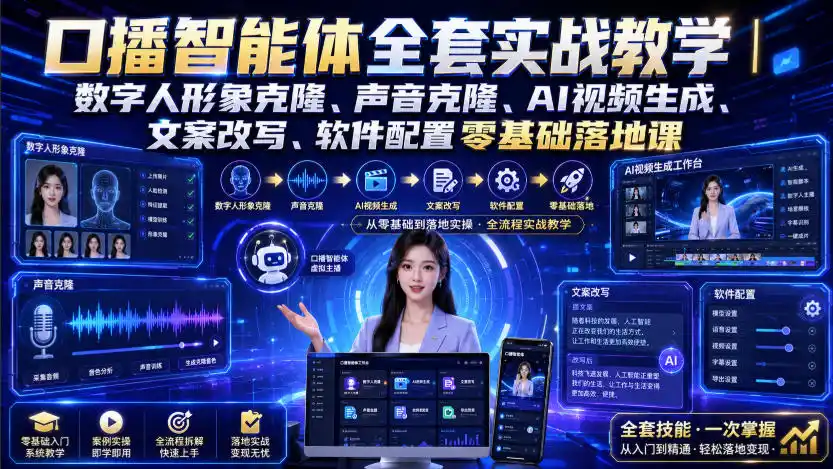口播智能体全套实战教学｜数字人形象克隆、声音克隆、AI视频生成、文案改写、软件配置零基础落地课-智点网
