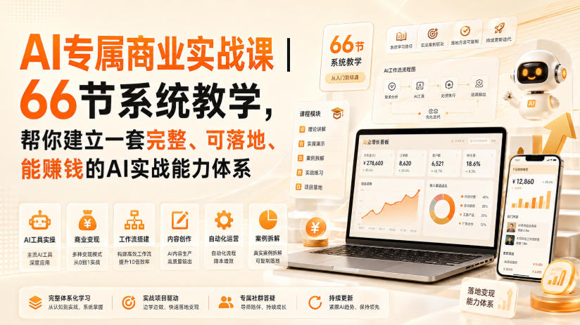 AI专属商业实战课｜66节系统教学，帮你建立一套完整、可落地、能賺钱的AI实战能力体系-智点网