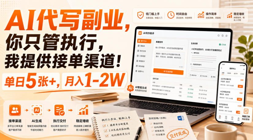 AI代写副业，你只管执行，我提供接单渠道！单日5张+，月入1-2W【揭秘】-智点网