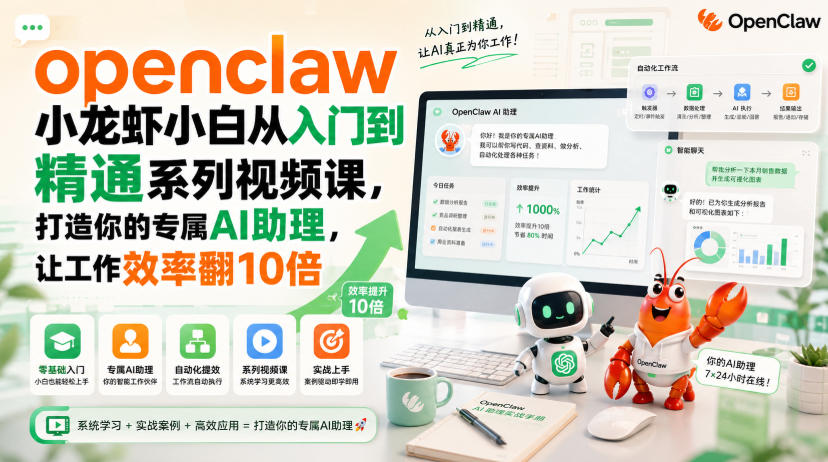 openclaw小龙虾小白从入门到精通系列视频课，打造你的专属AI助理，让工作效率翻10倍-智点网