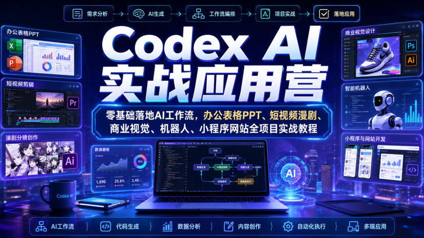 Codex AI实战应用营｜零基础落地AI工作流，办公表格PPT、短视频漫剧、商业视觉、机器人、小程序网站全项目实战教程-智点网