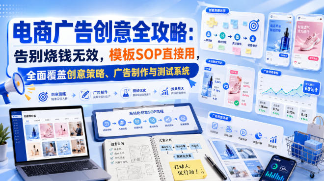 电商广告创意全攻略：告别烧钱无效，模板SOP直接用，全面覆盖创意策略、广告制作与测试系统【原创双语字幕】-智点网