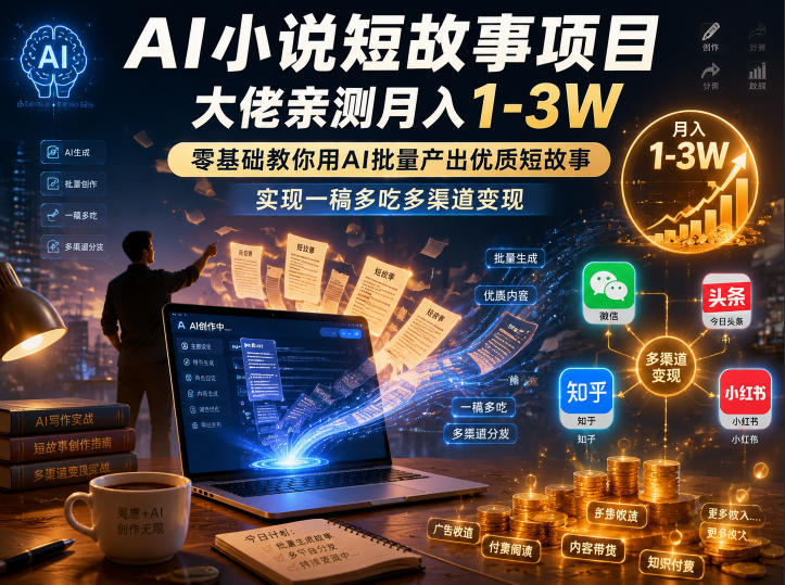 AI小说短故事项目，大佬亲测月入1-3W，零基础教你用AI批量产出优质短故事，实现一稿多吃多渠道变现(更新0824)-智点网