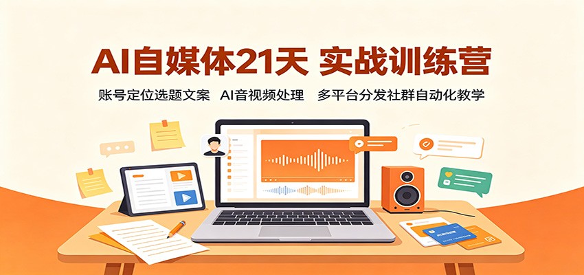 AI自媒体21天实战训练营:账号定位选题文案,AI音视频处理,多平台分发社群自动化教学-智点网