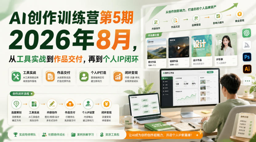 AI创作训练营第5期2026年8月，从工具实战到作品交付，再到个人IP闭环-智点网