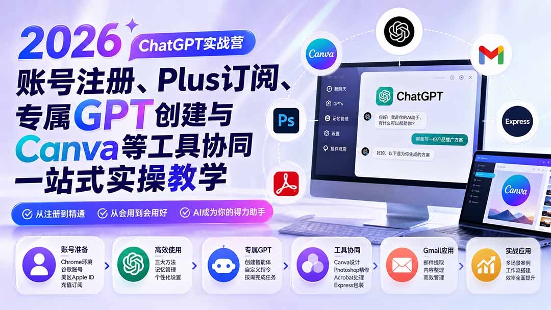 2026 ChatGPT实战营；账号注册、Plus订阅、专属GPT创建与Canva等工具协同一站式实操教学-智点网