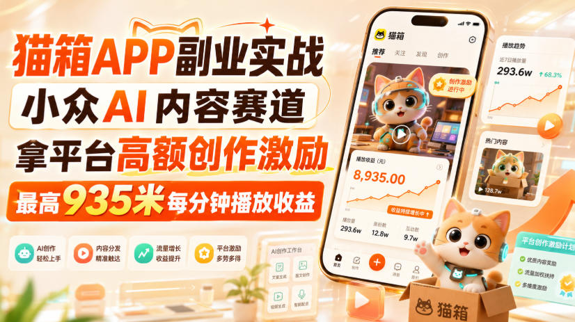 猫箱APP副业实战，小众AI内容赛道，拿平台高额创作激励，最高935米每分钟播放收益-智点网