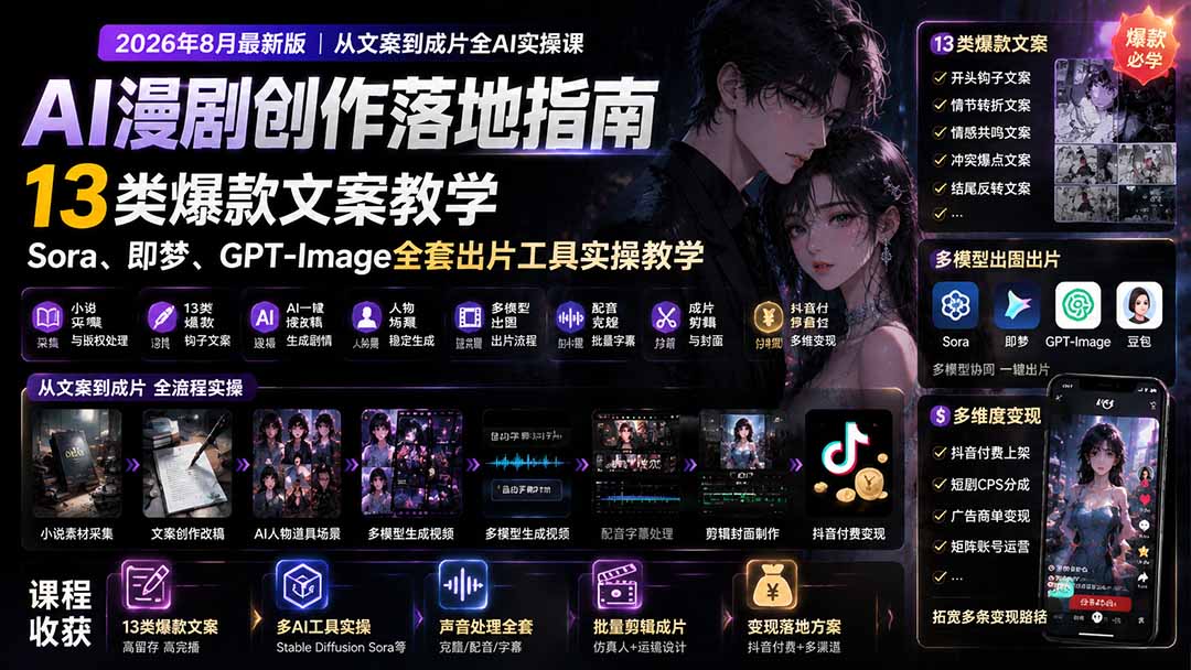AI漫剧创作落地指南｜13类爆款文案教学，Sora、即梦、GPT-Image全套出片工具实操教学-智点网