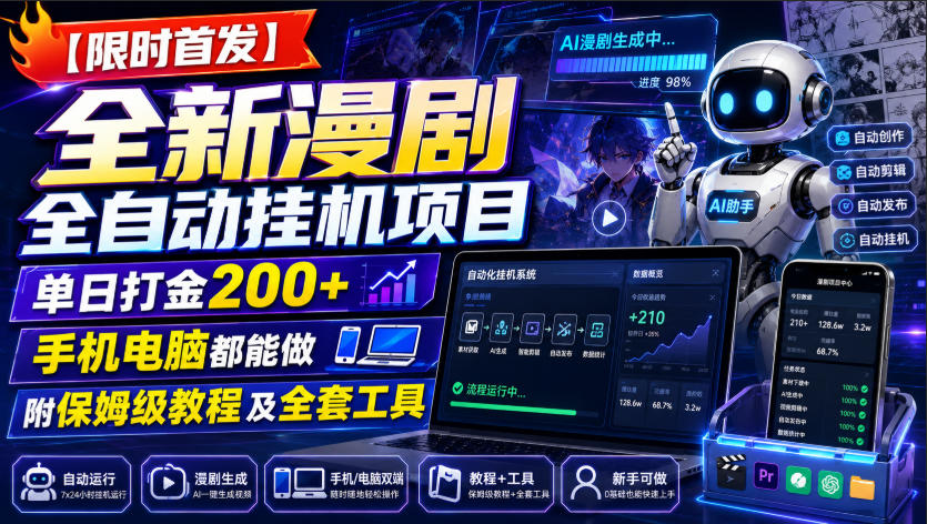 【限时首发】全新漫剧全自动挂G项目，单日打金200+，手机电脑都能做，附保姆级教程及全套工具【揭秘】-智点网