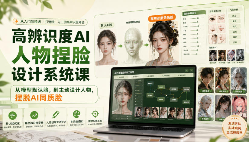 高辨识度AI人物捏脸设计系统课，从模型默认脸，到主动设计人物，摆脱AI同质脸-智点网