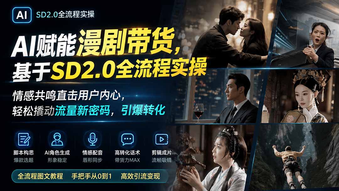 AI赋能漫剧带货，基于SD2.0全流程实操；情感共鸣直击用户内心，轻松撬动流量新密码，引爆转化-智点网