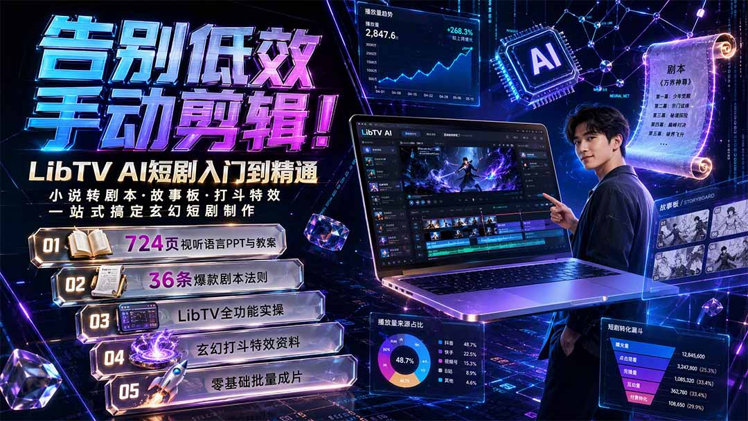 告别低效手动剪辑！LibTV AI短剧入门到精通，小说转剧本方法，故事板打斗特效一站式搞定玄幻短剧制作-智点网