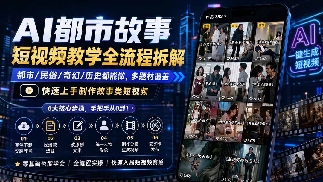 AI都市故事短视频教学全流程拆解；都市/民俗/奇幻/历史都能做多题材覆盖，快速上手制作故事类短视频-智点网