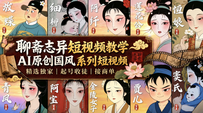 聊斋志异短视频教学，AI原创国风系列短视频，精选独家丨起号收徒丨接商单-智点网