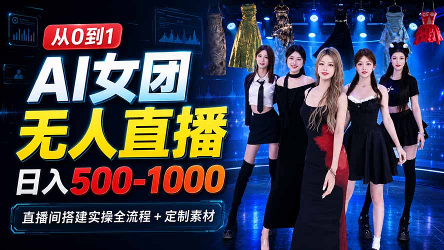 AI 女团无人直播，躺入500-1000每天，直播间搭建实操全流程+定制素材-智点网