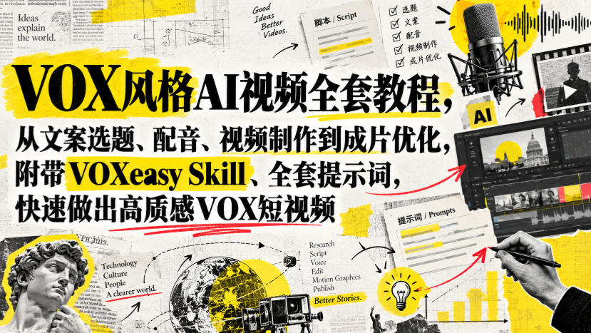 VOX风格AI视频全套教程，从文案选题、配音、视频制作到成片优化，附带VOXeasy Skill、全套提示词，快速做出高质感VOX短视频-智点网