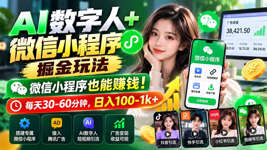AI数字人+微信小程序掘金玩法：微信小程序也能赚钱！每天30-60分钟，日入100-1k+-智点网